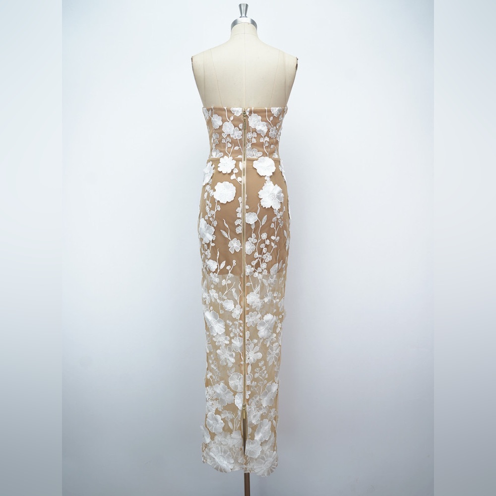 Bronx and Banco White Floral Appliqué Nude Strapless Maxi Dress - Picture 10 of 16